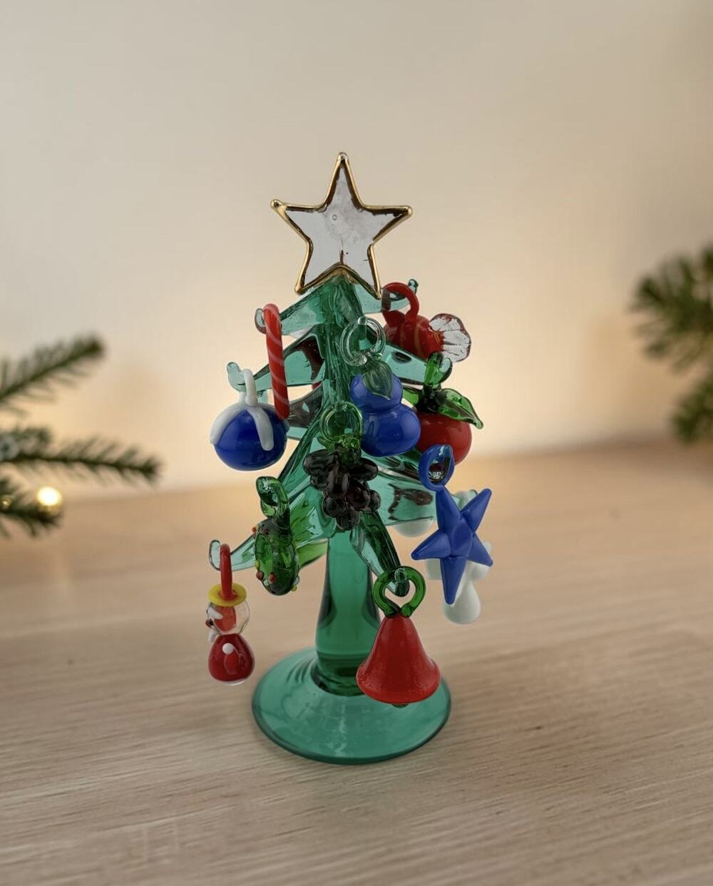 Vintage Murano Style Glass Christmas Tree with 14 Ornaments 5.75" High-Pier One